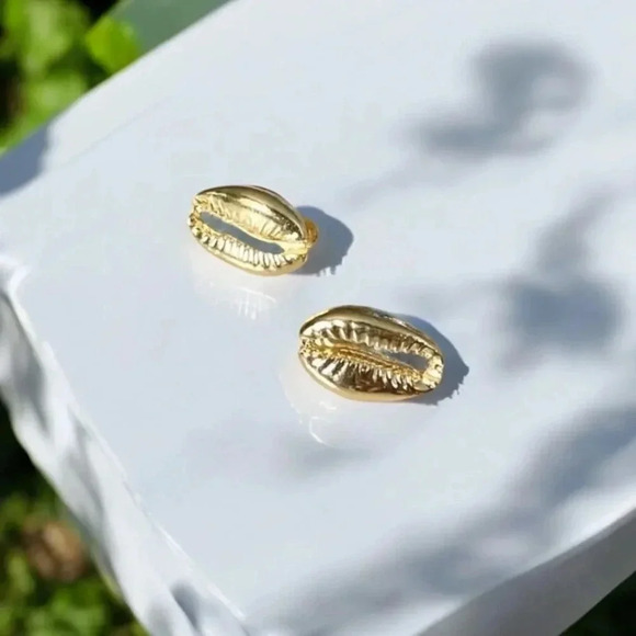 Gold Plated Cowrie Stud Earrings - Picture 1 of 6